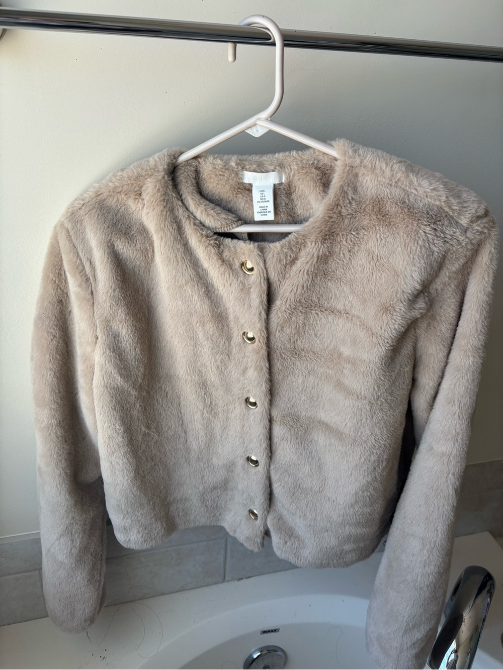 Faux Fur Button-Front Jacket in Taupe